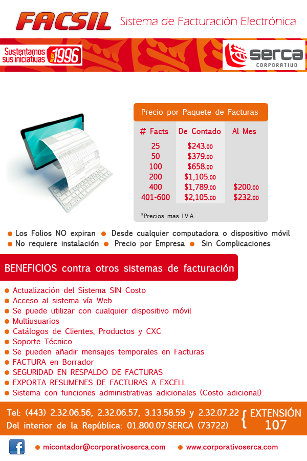 FACSIL, Sistema de Facturación Electrónica, Corporativo SERCA, Morelia Michoacán